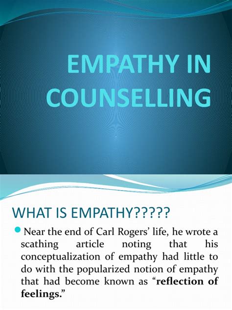 Without safety or security, the client is unlikely to be motivated to invest significant time and energy in their treatment. . Advanced empathy in counselling pdf